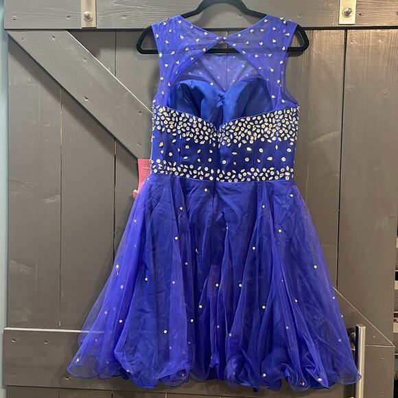 NWT Royal Blue Short Homecoming Dress Mini beaded chiffon Size L/XL - Picture 7 of 16